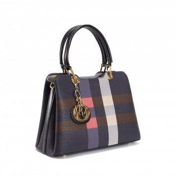 Женская классическая сумка Grace синяя с черными ручками фото