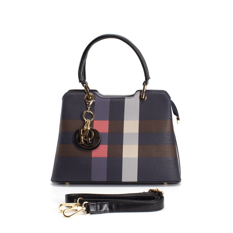 Жіноча класична сумка Grace синя з чорними ручками - 4 фото