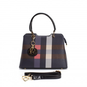 Женская классическая сумка Grace синяя с черными ручками фото