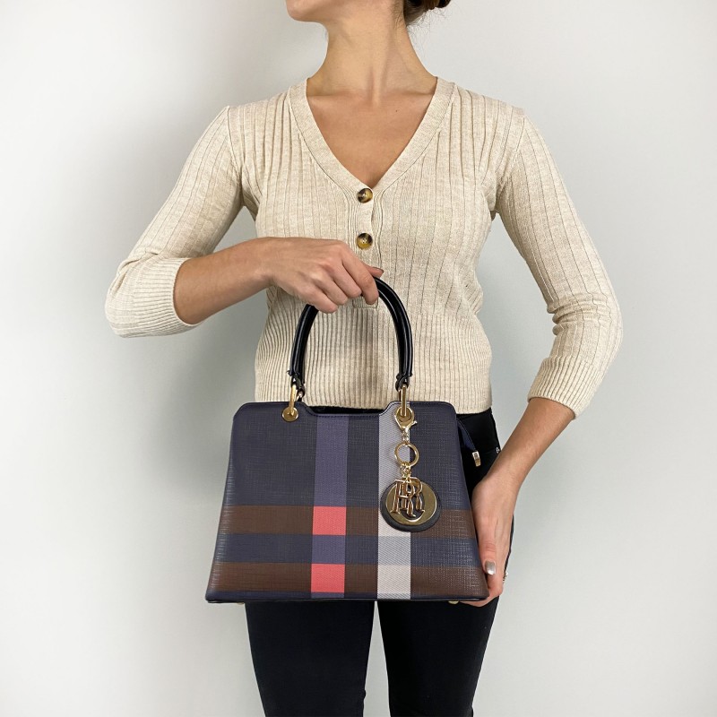 Жіноча класична сумка Grace синя з чорними ручками - 14 фото