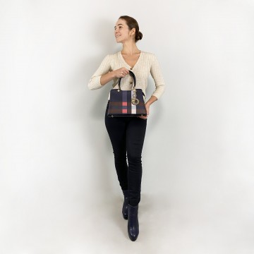 Жіноча класична сумка Grace синя з чорними ручками фото