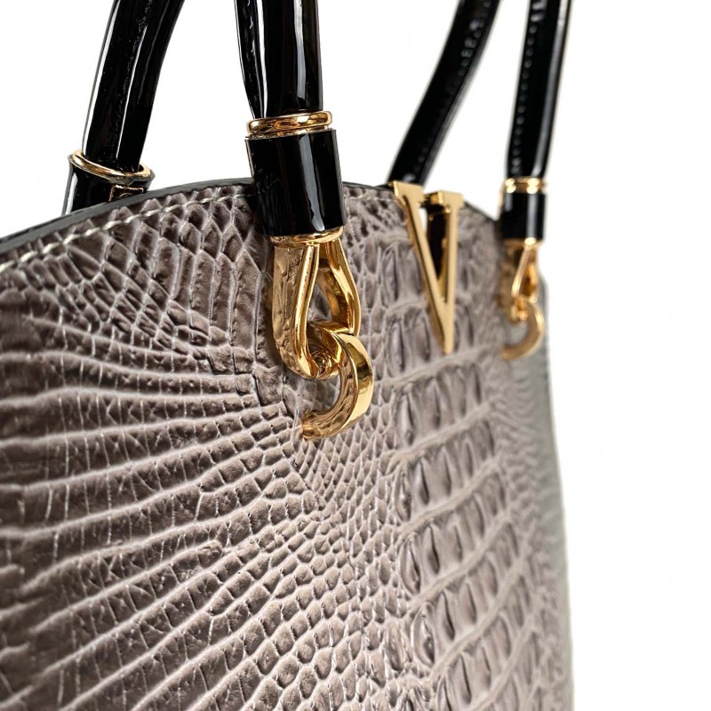 Жіноча класична сумка Inessa сіро-чорна - 13 фото